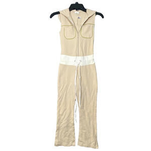 Vintage Miken Juniors Sleeveless Hooded Capri Length Jumpsuit Beige Size Small